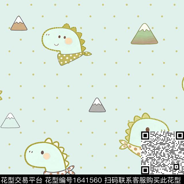 小恐龙山峰天空数码印花花型下载（图片编号: 1641560） - 瓦栏（Walan）