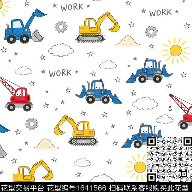 挖掘机工程车卡车数码印花花型下载（图片编号: 1641566） - 瓦栏（Walan）