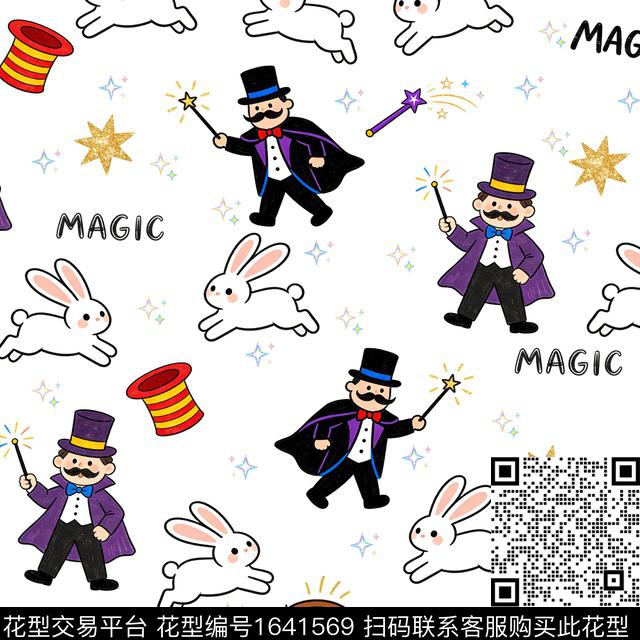 兔子星星魔术师数码印花花型下载（图片编号: 1641569） - 瓦栏（Walan）