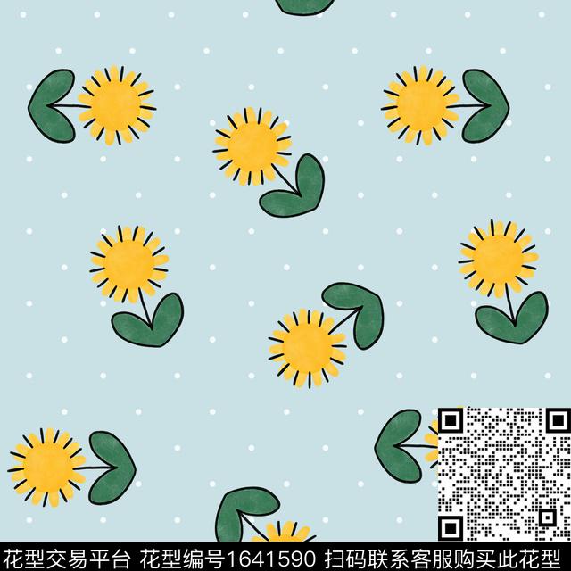 植物向日葵简约数码印花花型下载（图片编号: 1641590） - 瓦栏（Walan）