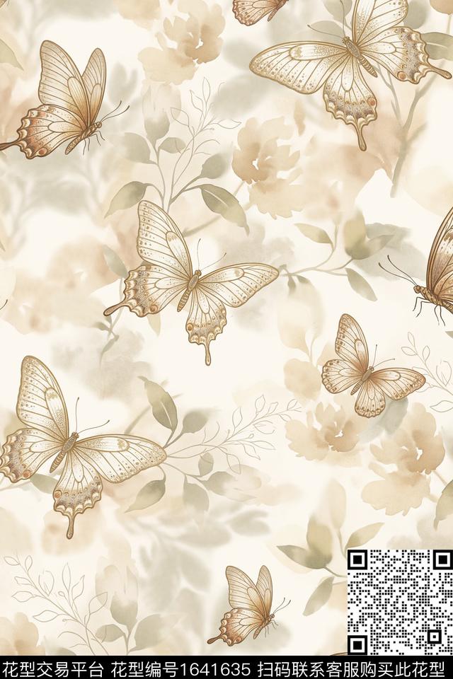 蝴蝶水彩花卉花卉数码印花花型下载（图片编号: 1641635） - 瓦栏（Walan）