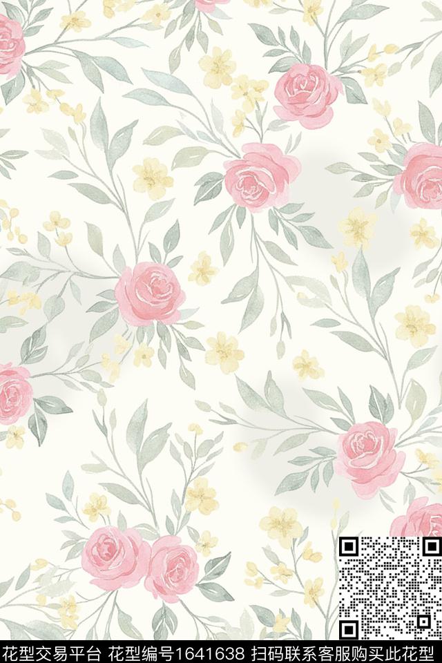花卉水彩花卉跳接数码印花花型下载（图片编号: 1641638） - 瓦栏（Walan）