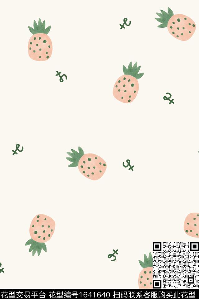 趣味可爱菠萝数码印花花型下载（图片编号: 1641640） - 瓦栏（Walan）