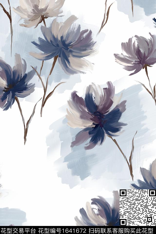 年轻女装花卉油画花型数码印花花型下载（图片编号: 1641672） - 瓦栏（Walan）