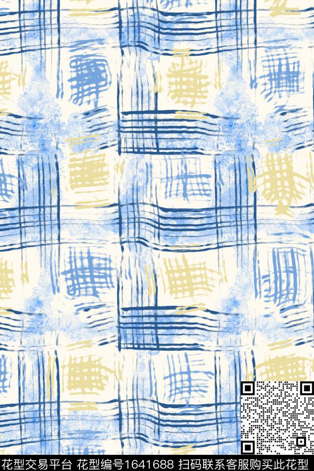 蓝白简约素描数码印花花型下载（图片编号: 1641688） - 瓦栏（Walan）