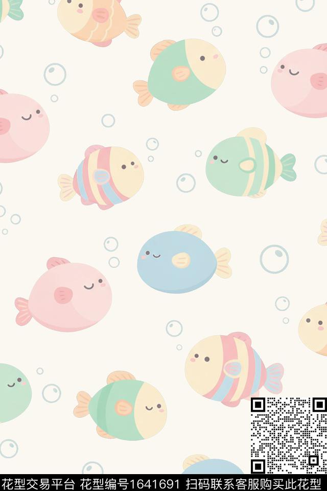 卡通动物趣味鱼数码印花花型下载（图片编号: 1641691） - 瓦栏（Walan）