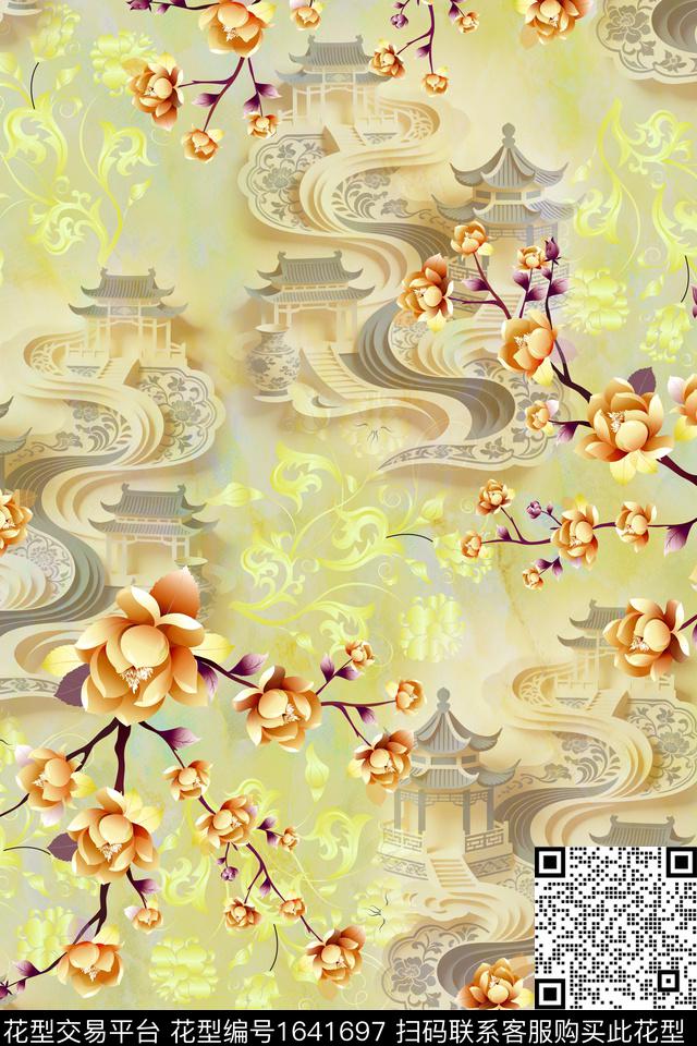 真丝满版散花花卉数码印花花型下载（图片编号: 1641697） - 瓦栏（Walan）