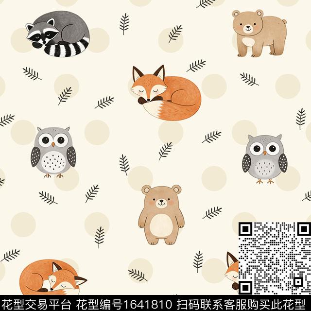 狐狸波点卡通数码印花花型下载（图片编号: 1641810） - 瓦栏（Walan）