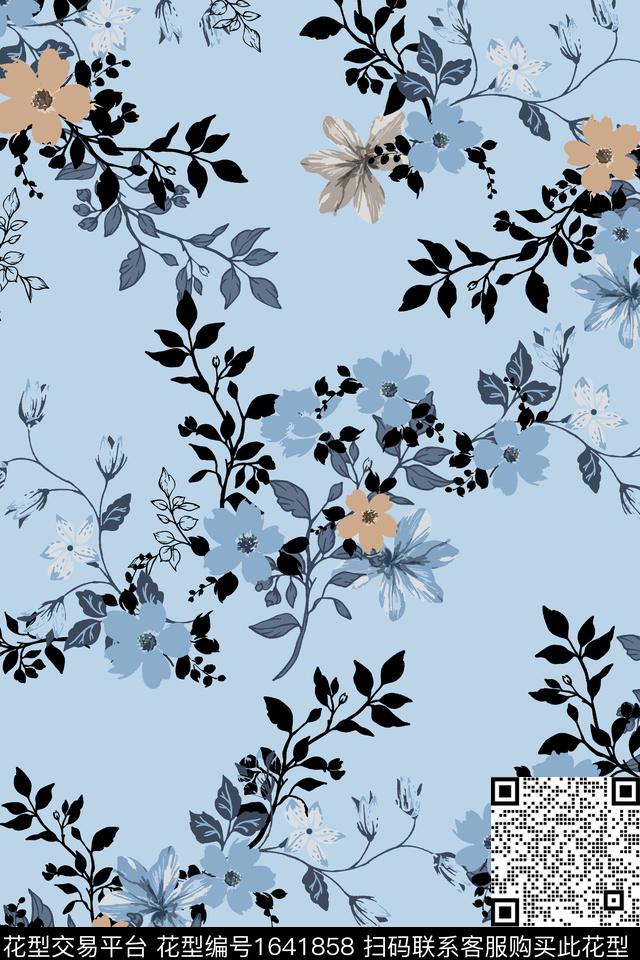 矢量花卉枝条花数码印花花型下载（图片编号: 1641858） - 瓦栏（Walan）