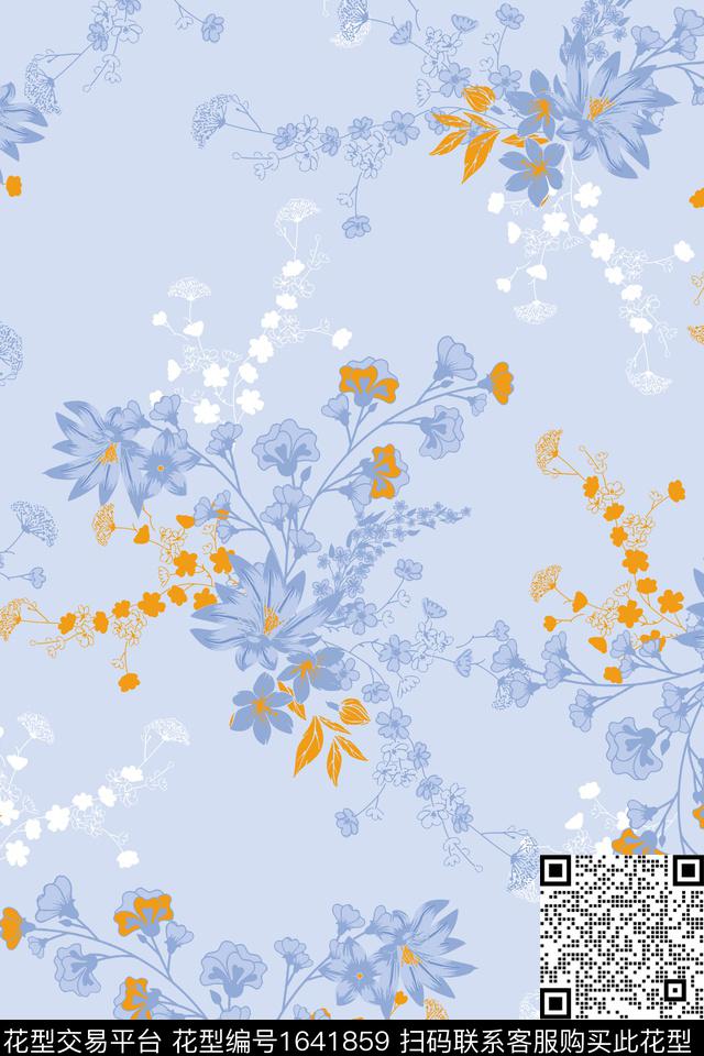 矢量花卉剪影数码印花花型下载（图片编号: 1641859） - 瓦栏（Walan）