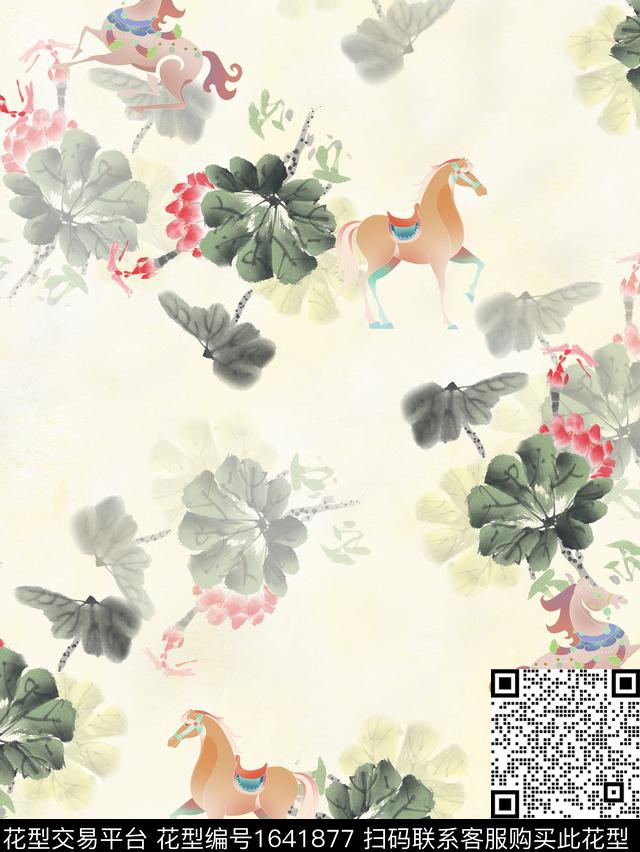 马中国风荷花数码印花花型下载（图片编号: 1641877） - 瓦栏（Walan）