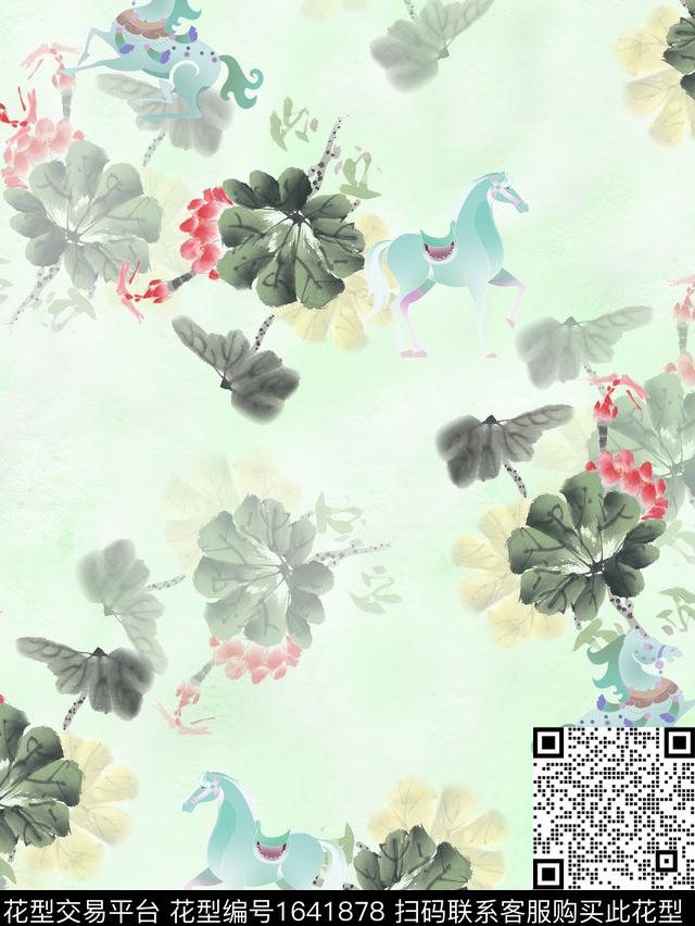 马晕染肌理荷花数码印花花型下载（图片编号: 1641878） - 瓦栏（Walan）