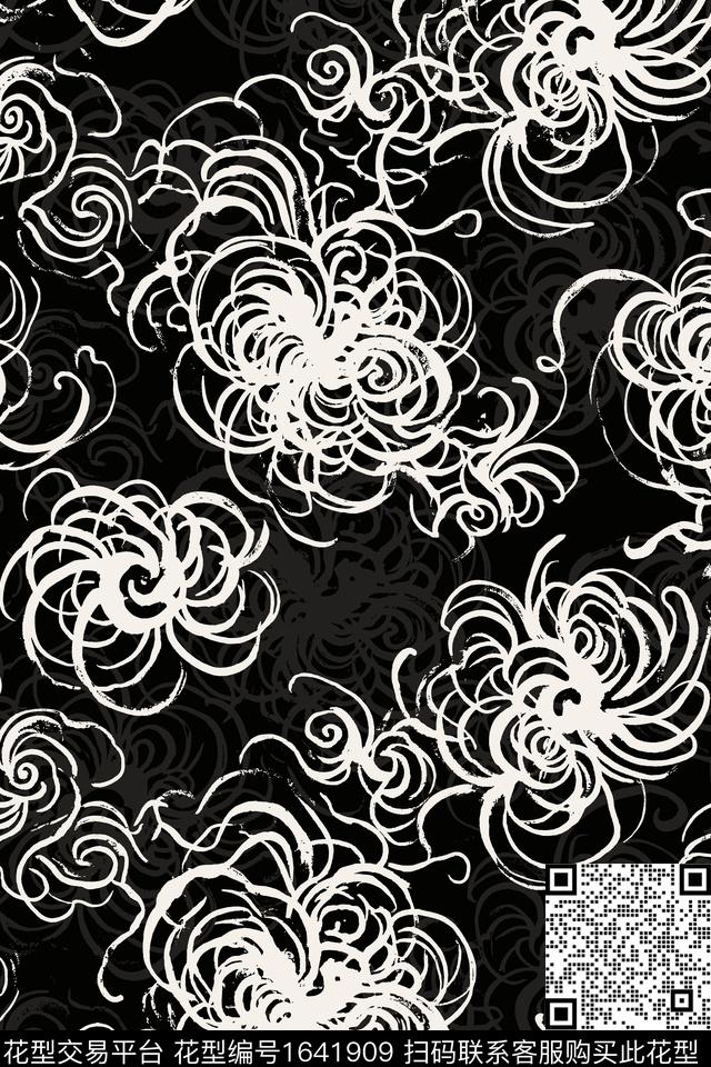 抽象花卉菊花抽象数码印花花型下载（图片编号: 1641909） - 瓦栏（Walan）