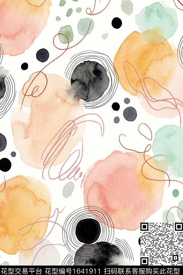 年轻女装水彩线条数码印花花型下载（图片编号: 1641911） - 瓦栏（Walan）