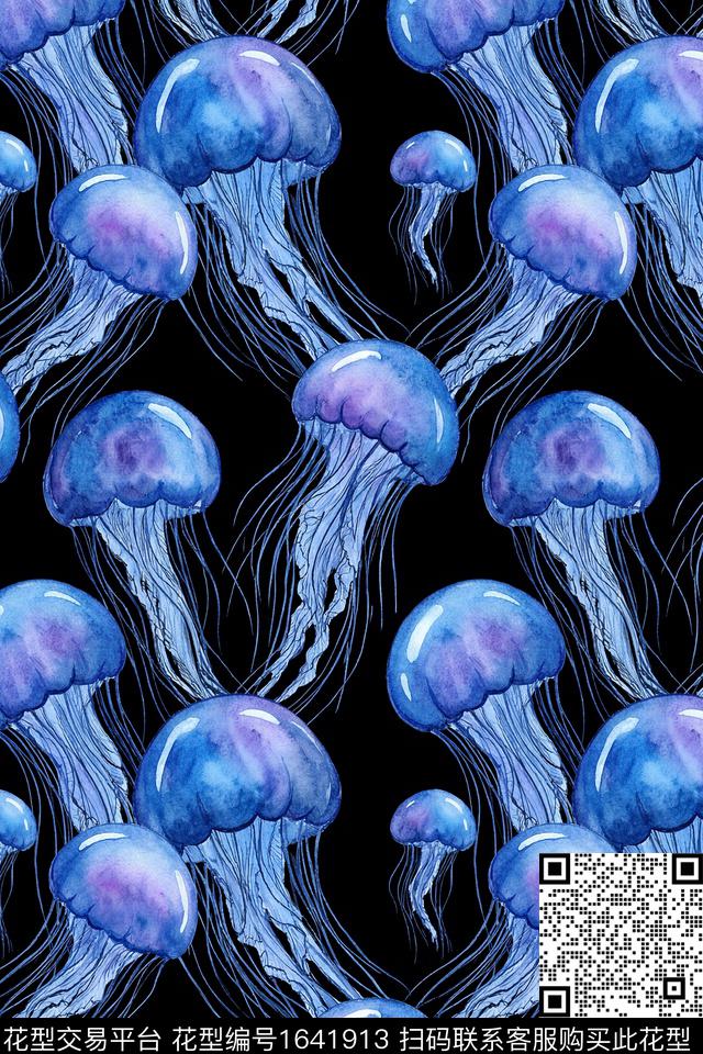 水彩趣味海底数码印花花型下载（图片编号: 1641913） - 瓦栏（Walan）