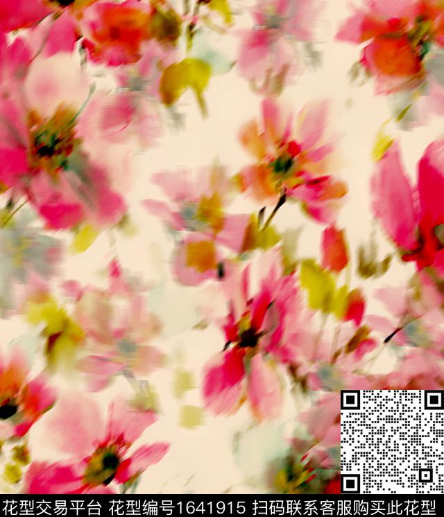 花卉抽象花卉模糊花卉数码印花花型下载（图片编号: 1641915） - 瓦栏（Walan）