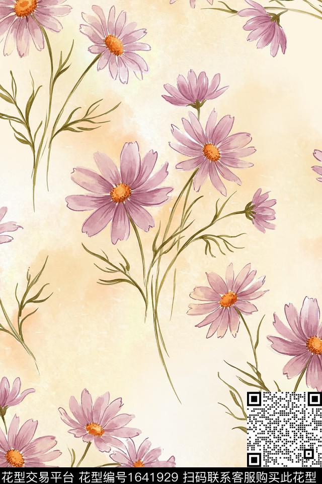 年轻女装小清新花卉数码印花花型下载（图片编号: 1641929） - 瓦栏（Walan）