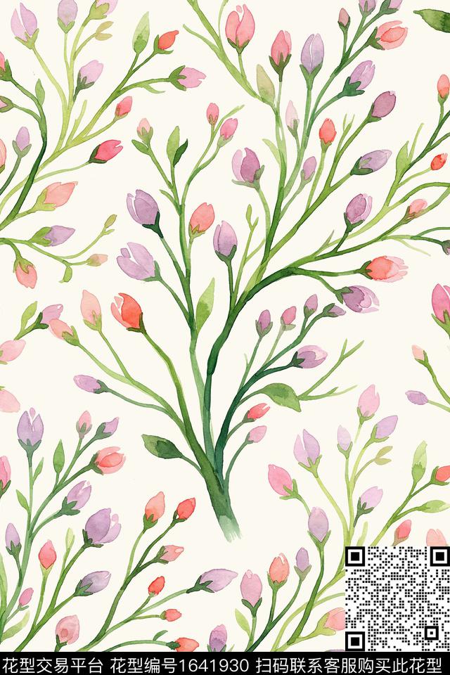 年轻女装小清新花卉数码印花花型下载（图片编号: 1641930） - 瓦栏（Walan）