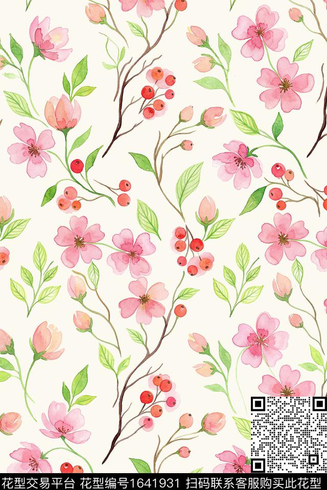 年轻女装小清新花卉数码印花花型下载（图片编号: 1641931） - 瓦栏（Walan）