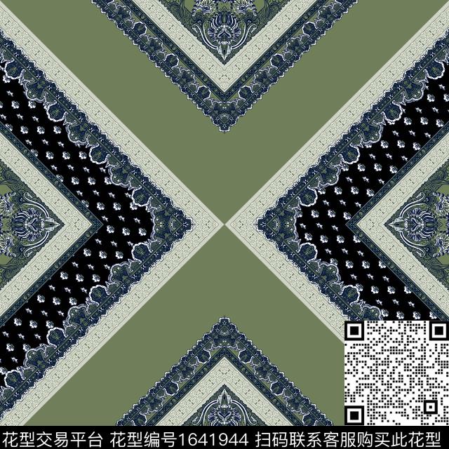 佩斯利对称构图X型视觉延伸传统印花花型下载（图片编号: 1641944） - 瓦栏（Walan）