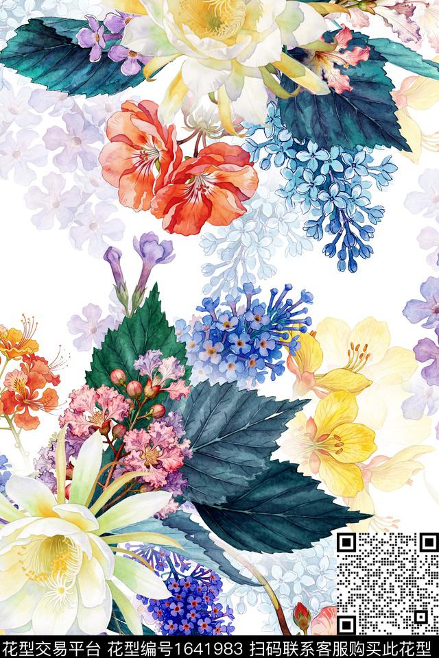 大花花卉影花数码印花花型下载（图片编号: 1641983） - 瓦栏（Walan）