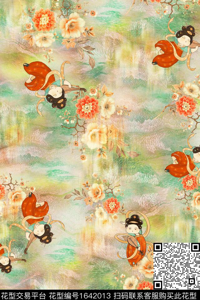 年轻女装满版散花童装数码印花花型下载（图片编号: 1642013） - 瓦栏（Walan）