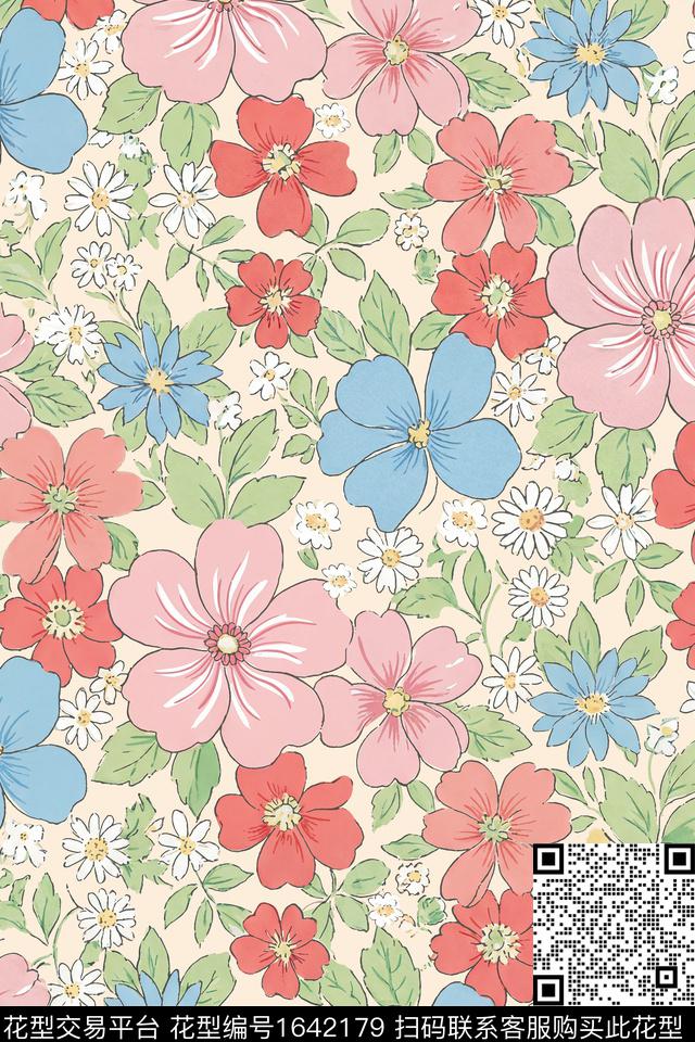 年轻女装小清新花卉数码印花花型下载（图片编号: 1642179） - 瓦栏（Walan）