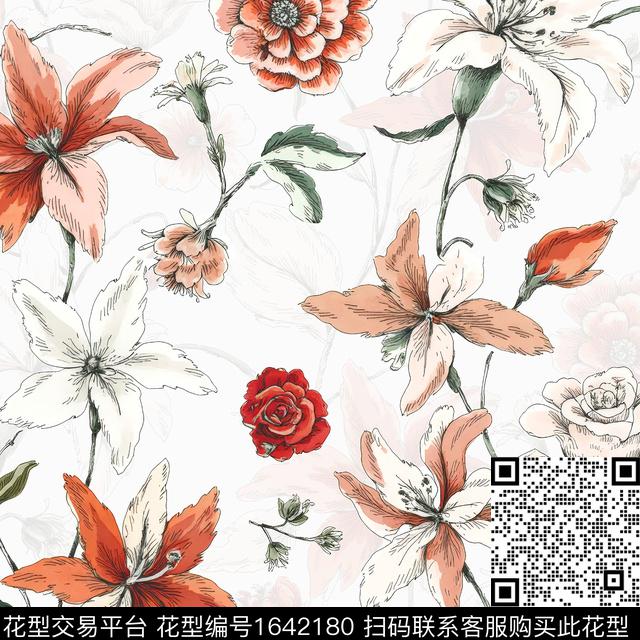 年轻女装花卉影花数码印花花型下载（图片编号: 1642180） - 瓦栏（Walan）