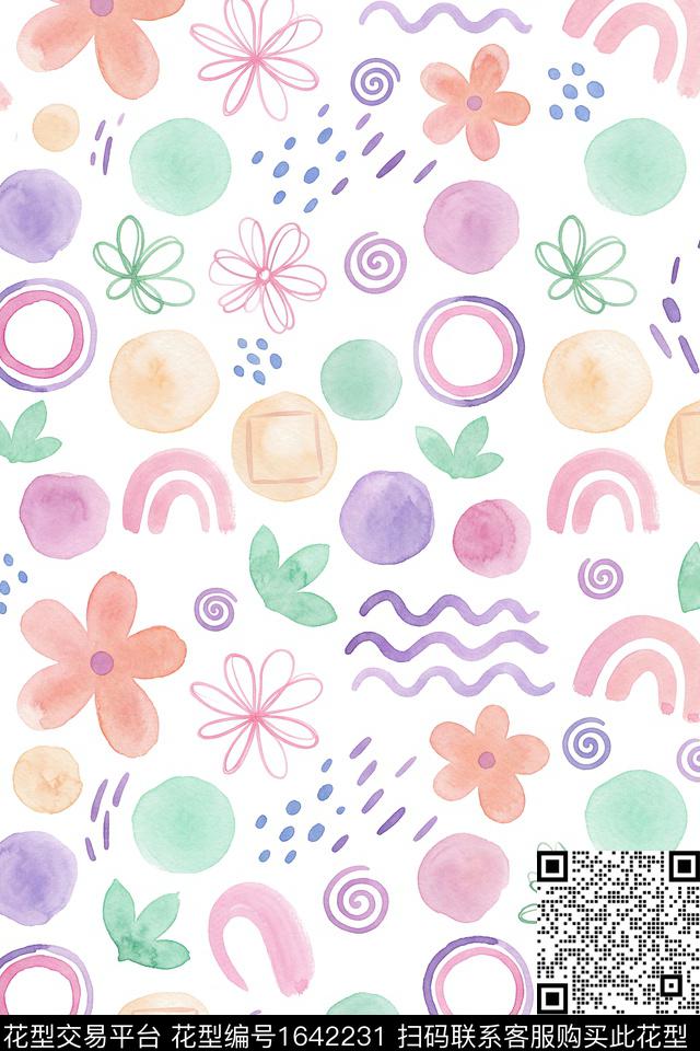 水彩趣味小花数码印花花型下载（图片编号: 1642231） - 瓦栏（Walan）