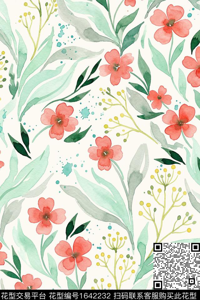 年轻女装花卉水彩花卉数码印花花型下载（图片编号: 1642232） - 瓦栏（Walan）
