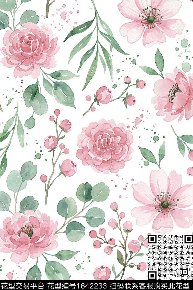年轻女装花卉水彩花卉数码印花花型下载（图片编号: 1642233） - 瓦栏（Walan）