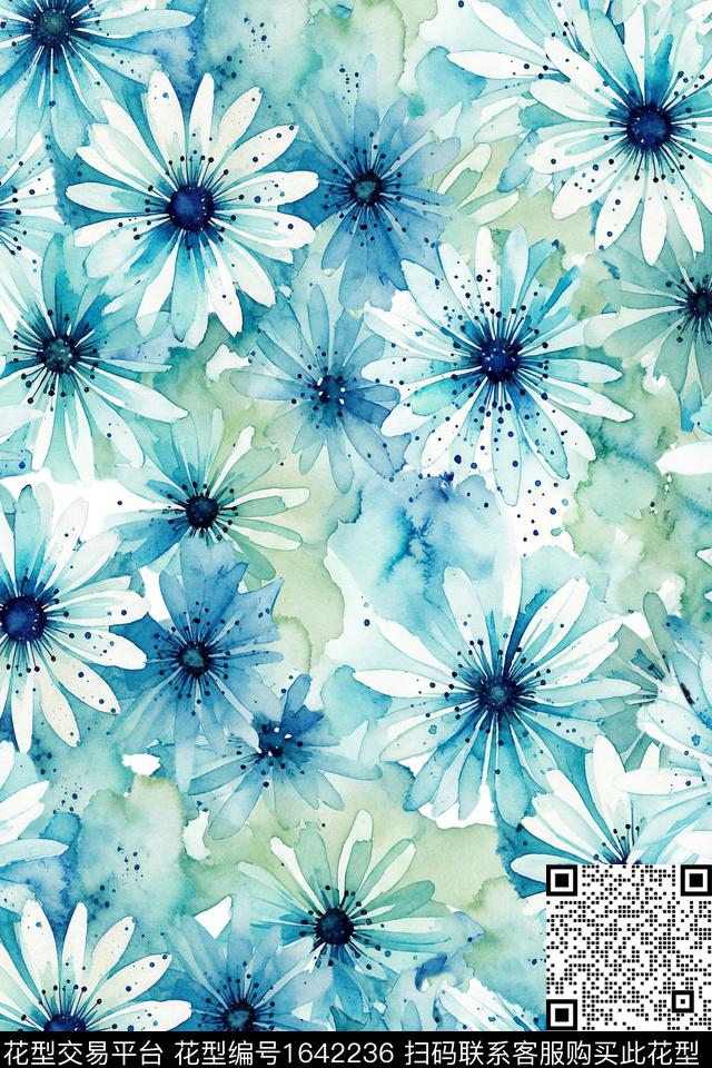年轻女装花卉水彩花卉数码印花花型下载（图片编号: 1642236） - 瓦栏（Walan）