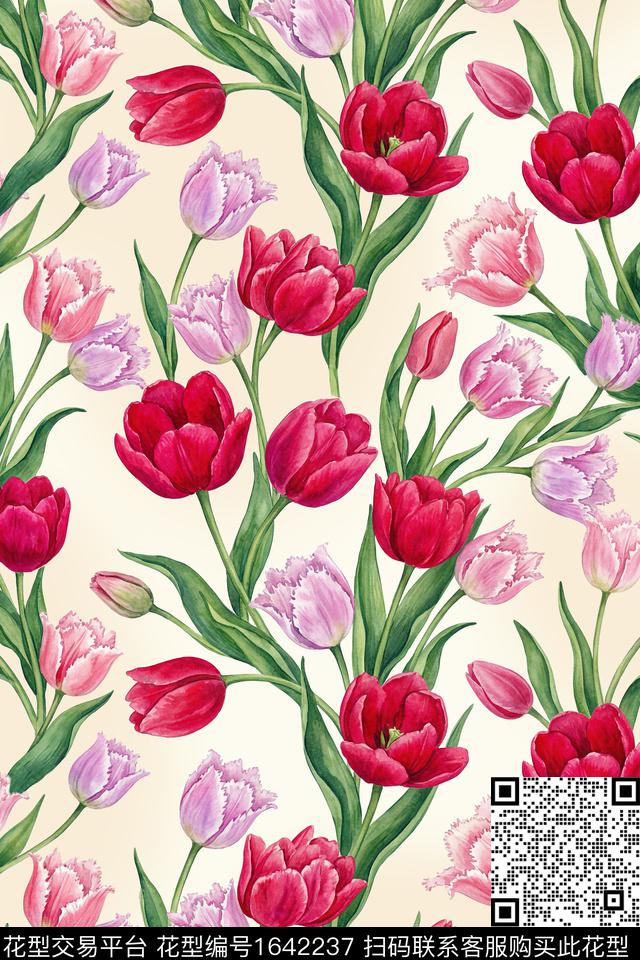 年轻女装花卉水彩花卉数码印花花型下载（图片编号: 1642237） - 瓦栏（Walan）