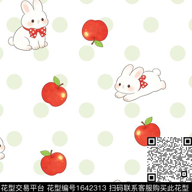兔子卡通波点数码印花花型下载（图片编号: 1642313） - 瓦栏（Walan）