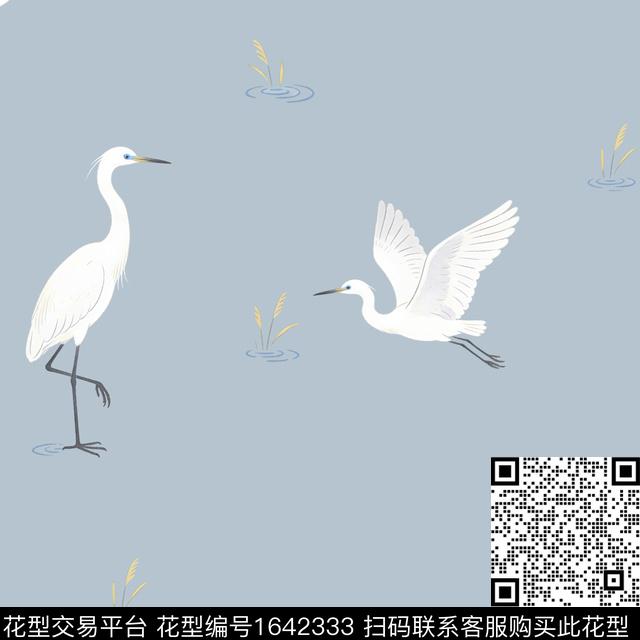 中国风仙鹤白鹭数码印花花型下载（图片编号: 1642333） - 瓦栏（Walan）
