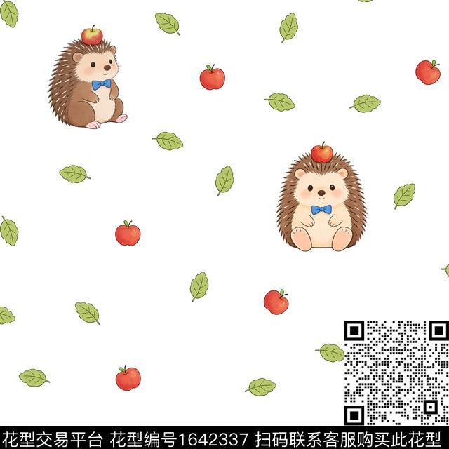 苹果刺猬绿植树叶数码印花花型下载（图片编号: 1642337） - 瓦栏（Walan）