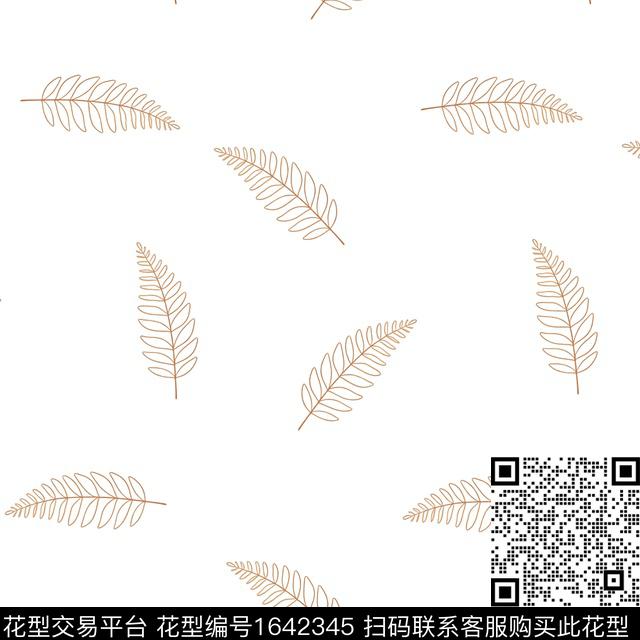 叶子线条画简约传统印花花型下载（图片编号: 1642345） - 瓦栏（Walan）