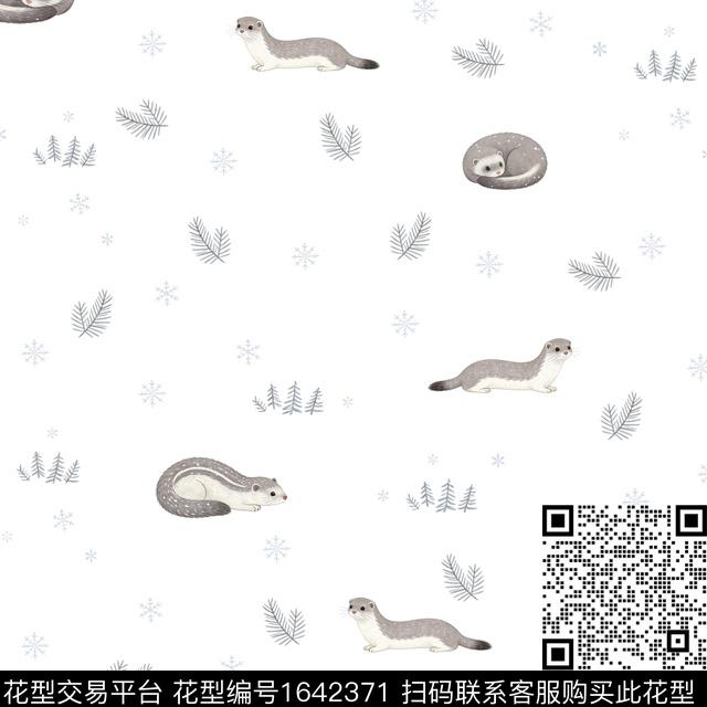 雪花白鼬动物数码印花花型下载（图片编号: 1642371） - 瓦栏（Walan）