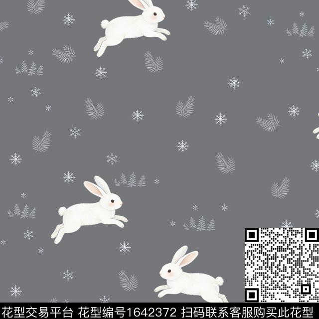 雪花兔子动物数码印花花型下载（图片编号: 1642372） - 瓦栏（Walan）