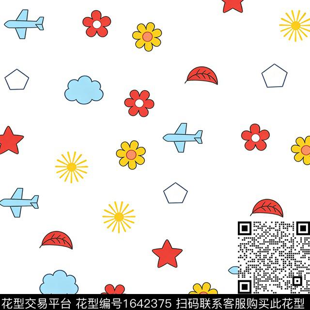 飞机几何小花数码印花花型下载（图片编号: 1642375） - 瓦栏（Walan）