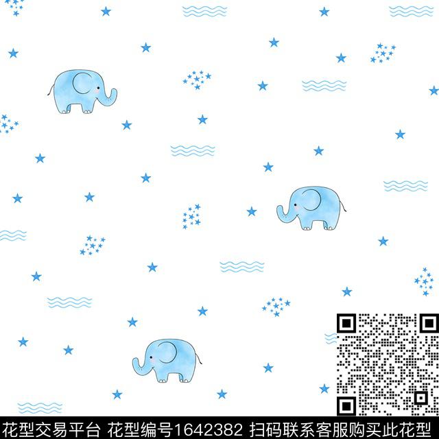 星星线条大象数码印花花型下载（图片编号: 1642382） - 瓦栏（Walan）
