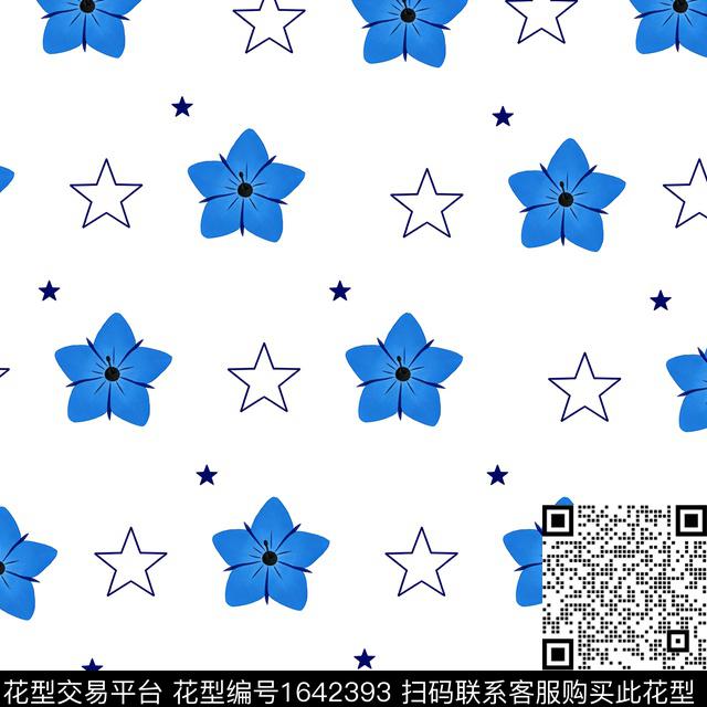 星星几何花卉数码印花花型下载（图片编号: 1642393） - 瓦栏（Walan）