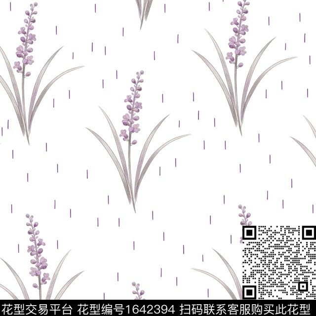 花卉薰衣草清爽底花卉数码印花花型下载（图片编号: 1642394） - 瓦栏（Walan）