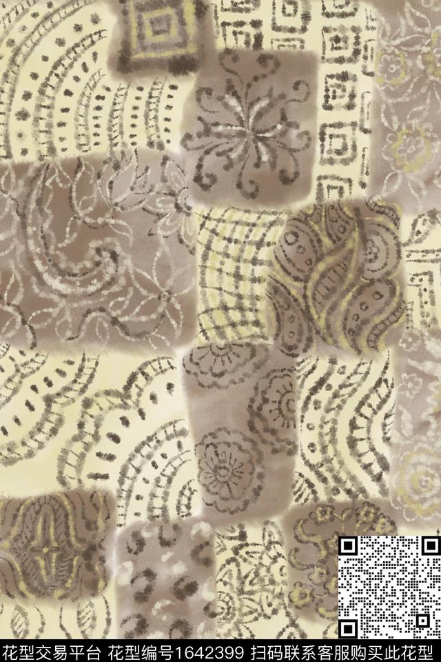 民族风混合拼接几何数码印花花型下载（图片编号: 1642399） - 瓦栏（Walan）
