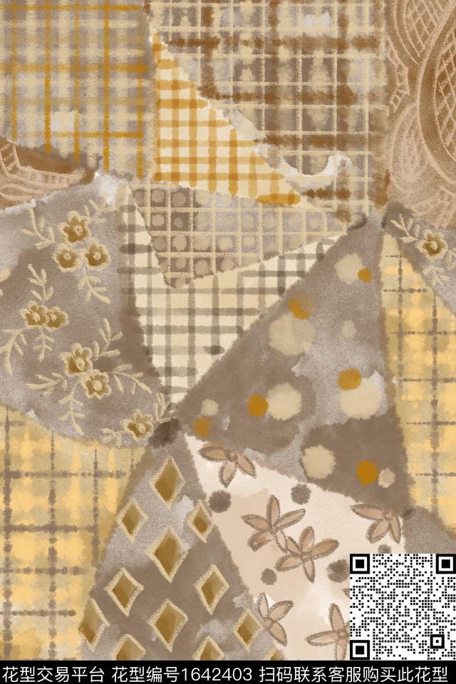 花卉混合拼接水彩数码印花花型下载（图片编号: 1642403） - 瓦栏（Walan）