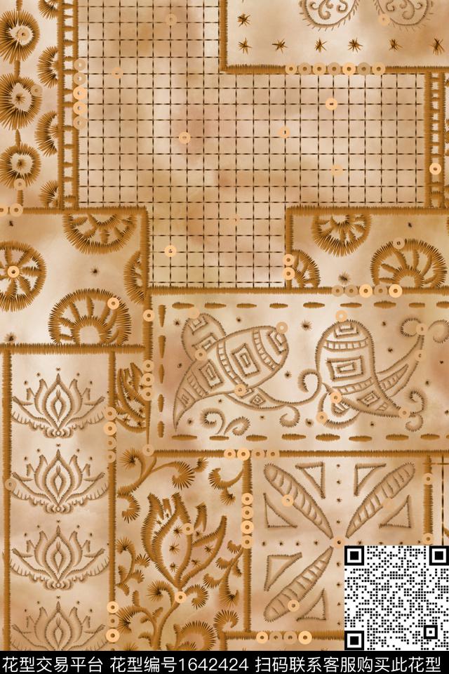 民族风混合拼接格子数码印花花型下载（图片编号: 1642424） - 瓦栏（Walan）