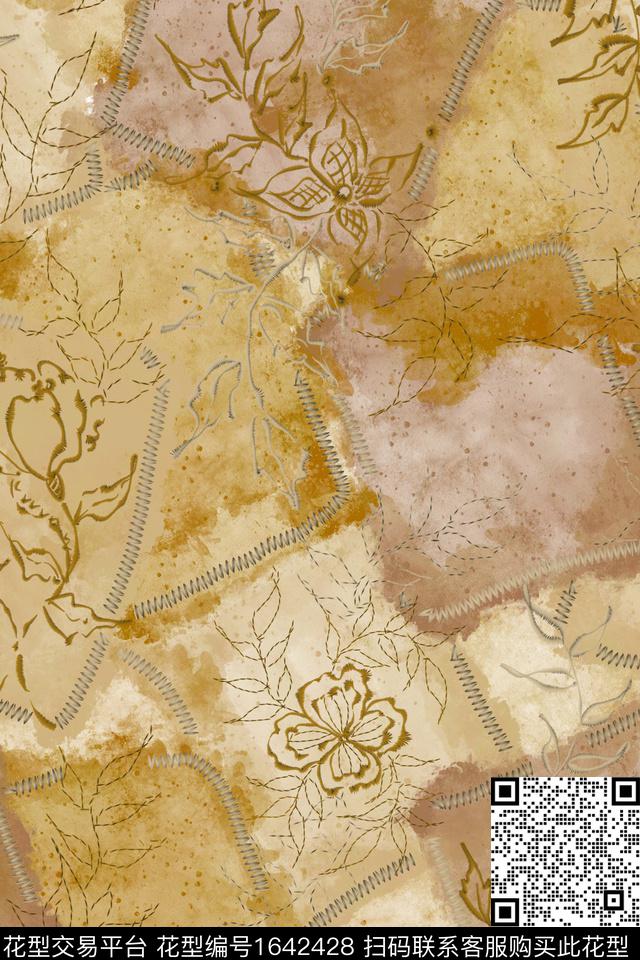 民族风侘寂花卉数码印花花型下载（图片编号: 1642428） - 瓦栏（Walan）