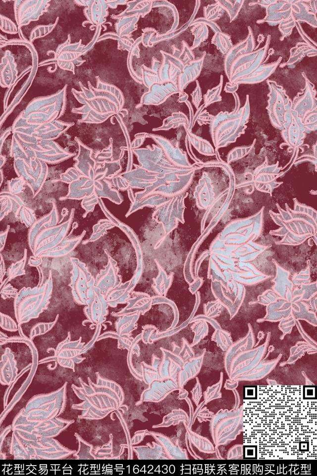 侘寂花卉水彩数码印花花型下载（图片编号: 1642430） - 瓦栏（Walan）