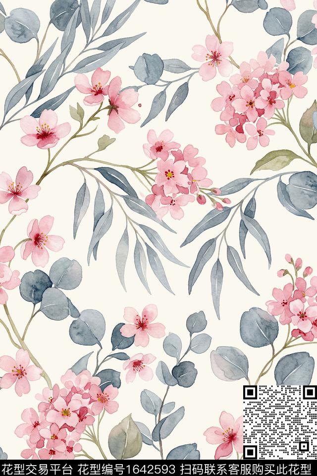 年轻女装小清新花卉数码印花花型下载（图片编号: 1642593） - 瓦栏（Walan）