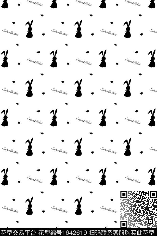 兔子花卉小碎花数码印花花型下载（图片编号: 1642619） - 瓦栏（Walan）